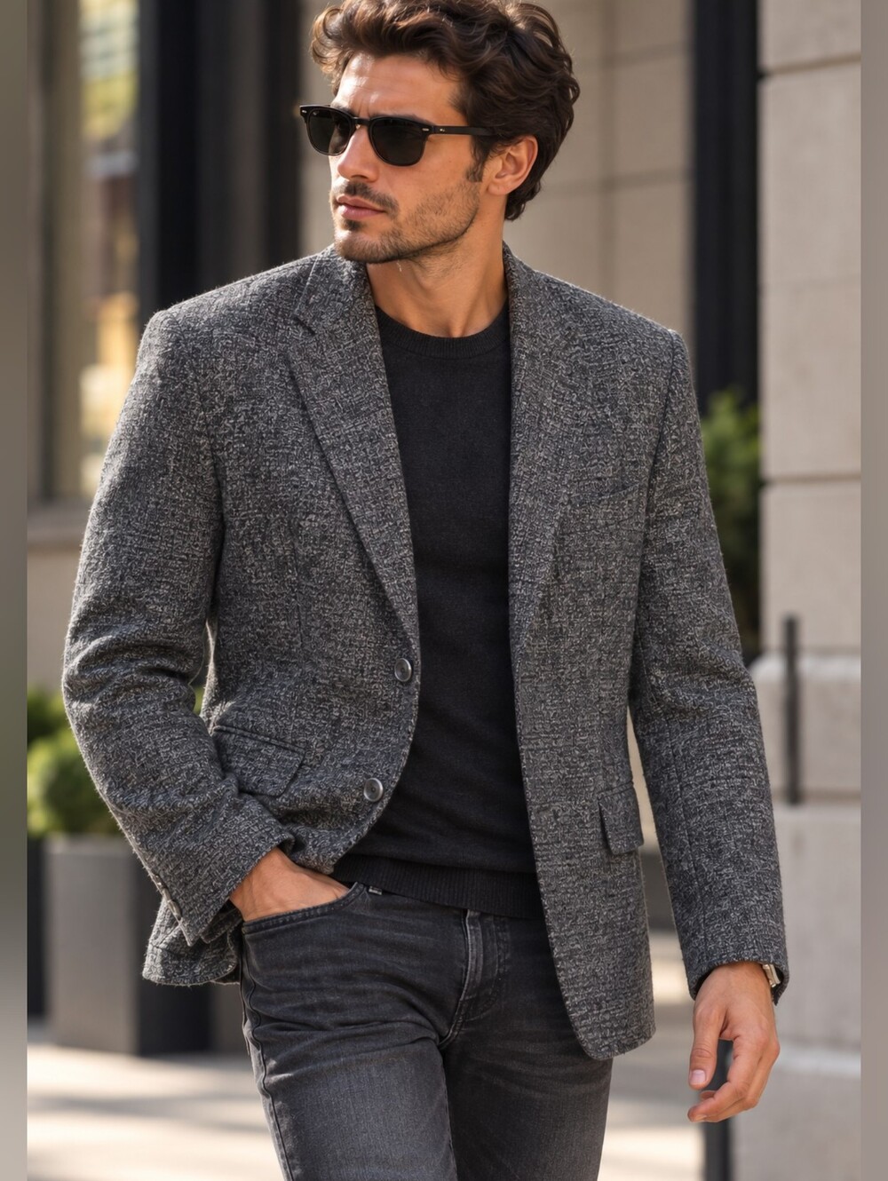 Hugo Boss Novan Grey Tweed Sport 100% Virgin Wool Unlined Sport Coat Blazer 42R